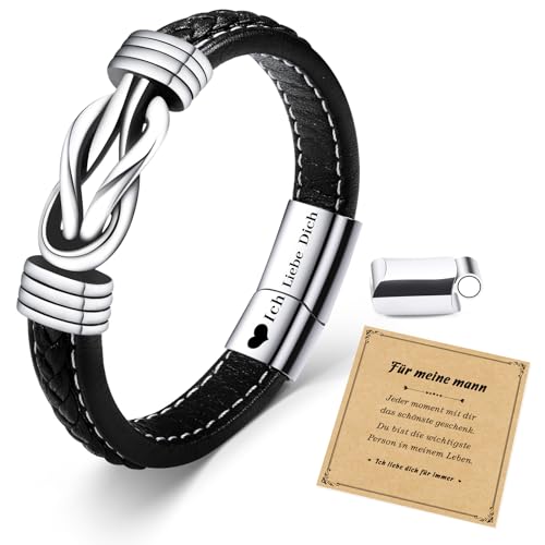 SUNSH Männer Geflochtenes Lederarmband Für Freund Papa Ehemann Graviert Mit Liebe Für Sie Für Immer Knoten Inspiriert Männer Geburtstag Geschenk Einstellbar Weihnachten Jahrestag Geschenk von SUNSH