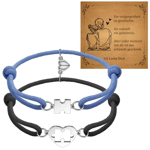 SUNSH Magnetisches Paar-Armband für Männer Und Frauen - 2 Stück Magnetische Liebe Puzzle Gewebt (Schwarz/Blau) - Abstand Beziehung Valentinstag, Jahrestag von SUNSH