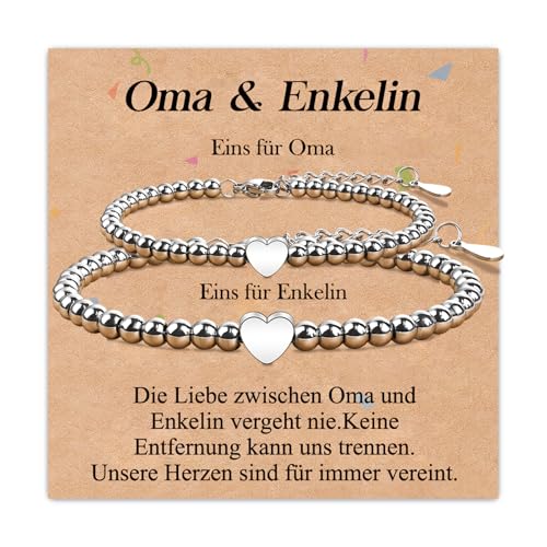 SUNSH Oma Enkelin Armband Geschenke für Oma von Enkelin Armbänder Großmutter Geschenk zum Geburtstag Muttertag Weihnachten Besondere Geschenkideen Herz Schumuck Frauen Schmuckset für 2 Damen von SUNSH