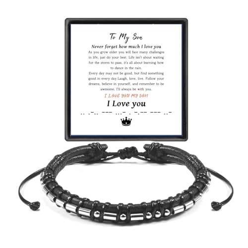 SUNSH Sohn Armband Geschenke für Sohn Morse Code Armband Sohn Geburtstag Geschenke Inspirational Geschenke für Meinen Sohn Weihnachten für Meinen Sohn Ich liebe dich Sohn Leder Edelstahl Männer Jungen von SUNSH