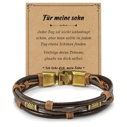 SUNSH Sohn Geschenke Herren Edelstahl Geflochtenes Lederarmband Geschenke Für Sohn an Meinen Sohn Armband Einzigartige Graduierung Geburtstagsgeschenk Verstellbare Weihnachten Lederarmband Mann von SUNSH