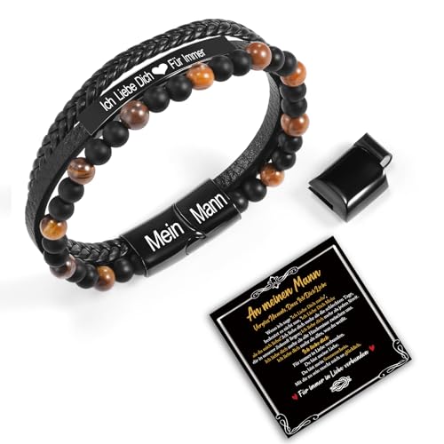 SUNSH Valentinstag Geschenke für Ihn,Herrenarmband,Geschenk Für Männer/Freunde/Ehemänner/Paar,Valentinstag,Dreilagiges Natürliches Tigerauge-Lederarmband,Gravur-‘Ich Liebe Dich Für Immer, Mein Mann’ SUNSH Valentinstag Geschenke für Ihn,Herrenarmband,Geschenk Für Männer/Freunde/Ehemänner/Paar,Valentinstag,Dreilagiges Natürliches Tigerauge-Lederarmband,Gravur-‘Ich Liebe Dich Für Immer, Mein Mann’ von SUNSH