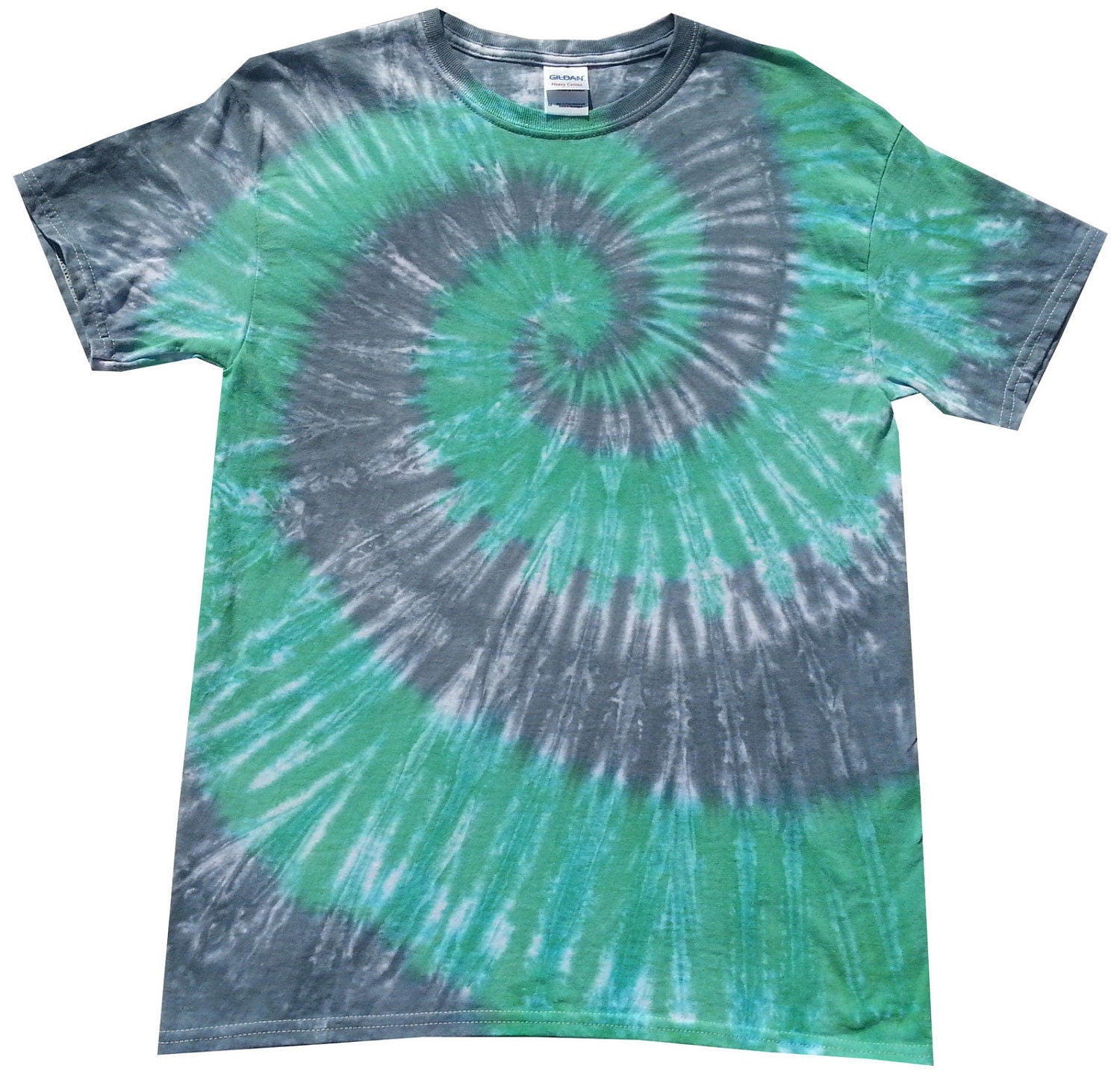 Grün Und Grau Spiral Tie Dye T-Shirt, Handgefertigt in Großbritannien Grün Und Grau Spiral Tie Dye T-Shirt, Handgefertigt in Großbritannien von SUNSHINECLOTHINGuk