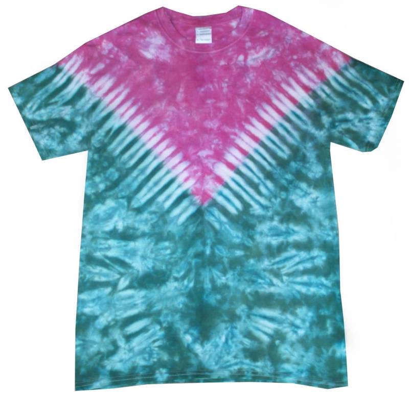 Pink Und Grün V Tie Dye T-Shirt, Handgefertigt in Großbritannien von SUNSHINECLOTHINGuk