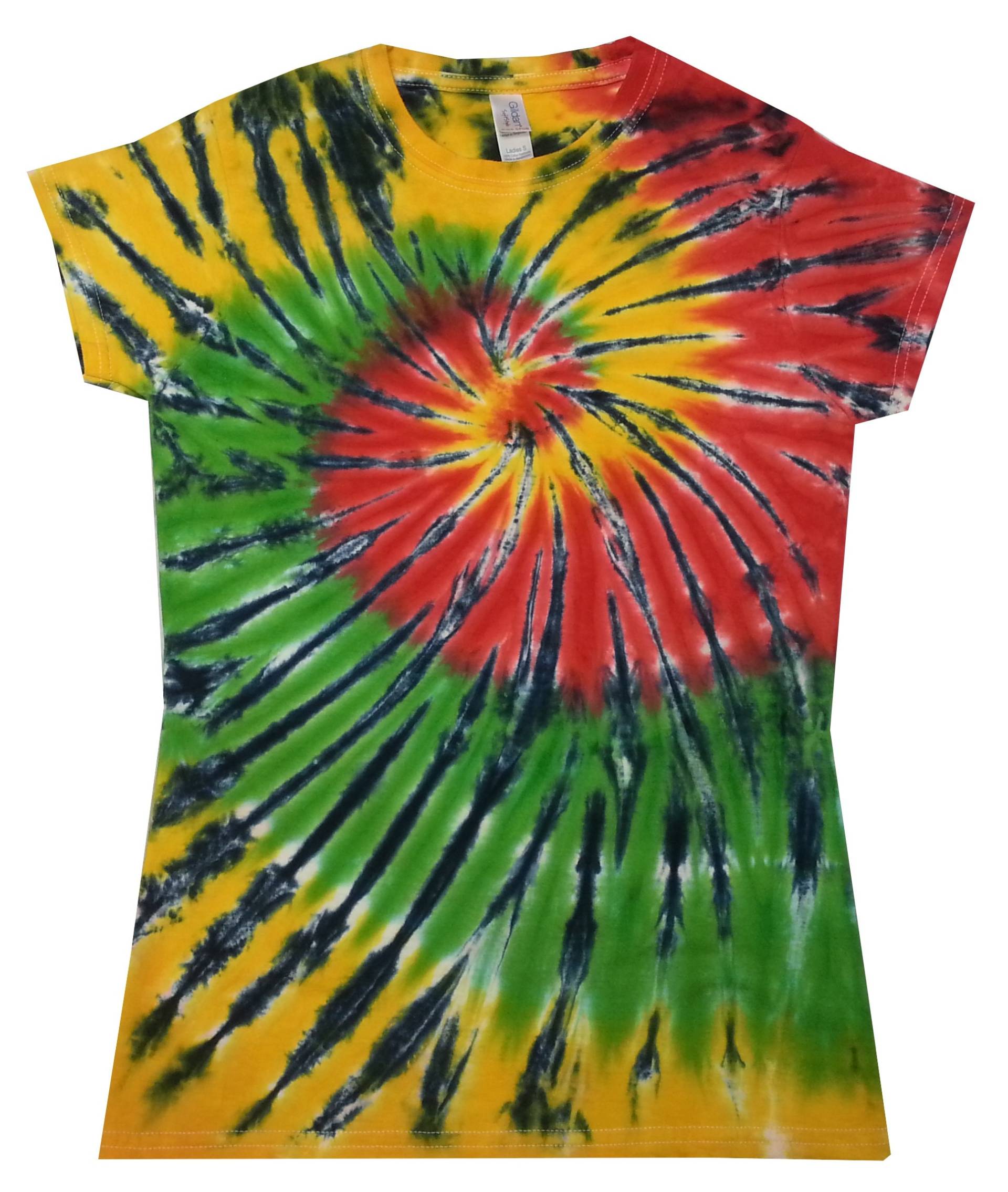 Rasta Spiral Batik T-Shirt. Damen. Handgefärbt in Großbritannien Von Sunshine Clothing Rasta Spiral Batik T-Shirt. Damen. Handgefärbt in Großbritannien Von Sunshine Clothing von SUNSHINECLOTHINGuk