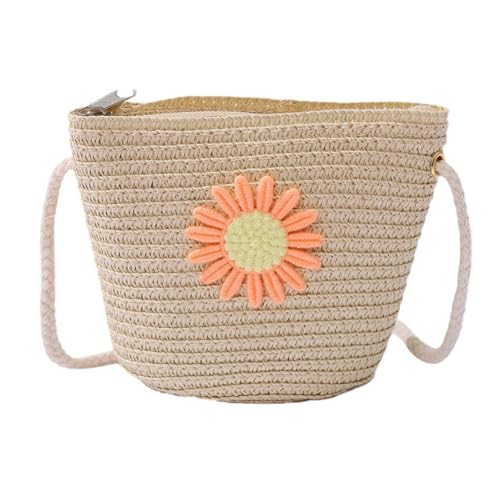SUNSK Gänseblümchen Umhängetasche Mädchen Blumen Stroh Tasche Mini Strohtasche Crossbody bag Prinzessin Geldbörsen für Kinder Mädchen 3-12 Jahre (19 * 14 * 5 cm) von SUNSK
