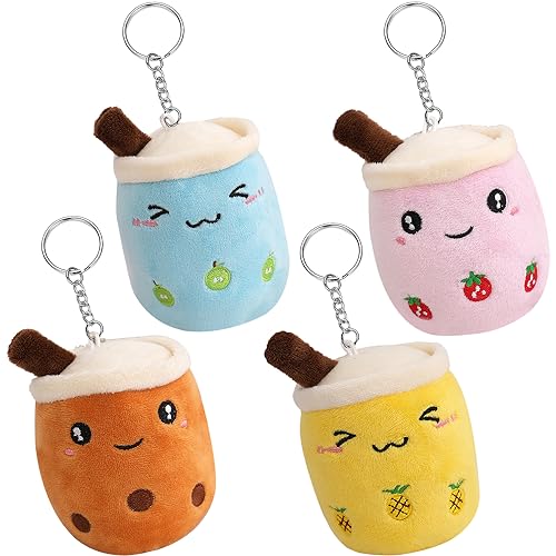 SUNSK Schlüsselanhänger Bubble Tea Kuscheltier Schlüsselanhänger Cartoon Schlüsselanhänger Bubble Tea Plüschtier keychain Bubble Tea Schlusselring Anhänger für Kinder Erwachsene 4pcs von SUNSK