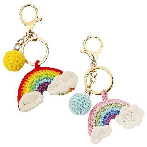 SUNSK Schlüsselanhänger Gestrickte Boho Regenbogen Schlüsselanhänger Handgewebte Baumwolle Seil Schlüsselring Makramee Regenbogen Schlüsselbund Taschenanhänger 2 Stück von SUNSK