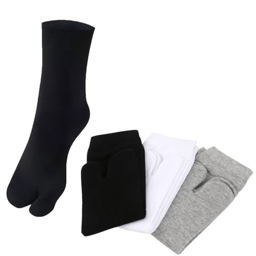 SUNTRADE 3 Paar Japan Tabi Socken Split 2 Toe Sandalen Ninja Slipper Japan Kimono Baumwolle (Schwarz+Weiß+Grau) von SUNTRADE