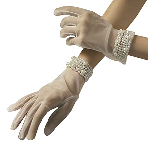 SUNTRADE Braut kurze Handschuhe, Handgelenk volle Finger Handschuhe für Hochzeitsoper Dinner Party Tanz (Garnoberfläche) von SUNTRADE