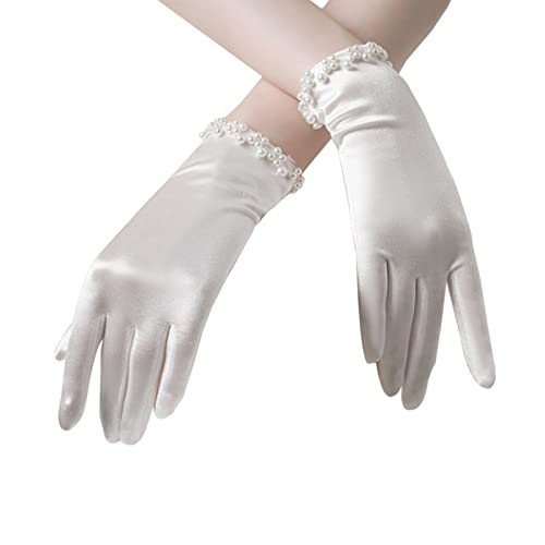 SUNTRADE Braut kurze Handschuhe, Handgelenk volle Finger Handschuhe für Hochzeitsoper Dinner Party Tanz (Satin) von SUNTRADE