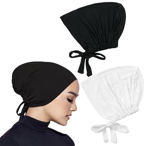 SUNTRADE Damen Hijab Untermütze mit Raffhalter, 2er-Pack, islamisches Kopftuch, schwarz/weiß, Einheitsgröße von SUNTRADE