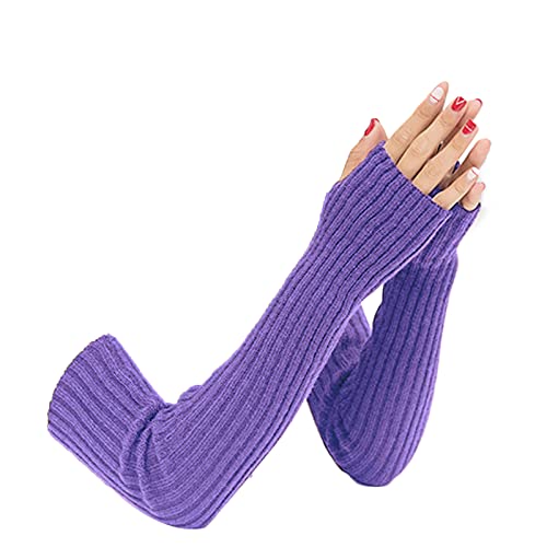 SUNTRADE Damen Mädchen Strick Weiche Dehnbare Fingerlose Handschuhe Armstulpen Lange Handschuhe, Violett, Medium von SUNTRADE