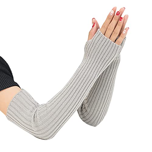 SUNTRADE Fingerlose Strickhandschuhe für Damen und Mädchen, weich, dehnbar, lange Handschuhe, grau, 38 von SUNTRADE