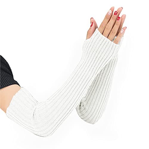 SUNTRADE Damen Mädchen Strick Weiche Dehnbare Fingerlose Handschuhe Armstulpen Lange Handschuhe, weiß, 38 von SUNTRADE