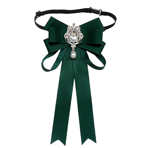 SUNTRADE Frauen Bowknot Strass Band Schleife Brosche Vorgebunden Hals Krawatte Party Hochzeit Weihnachten Geschenke Zeremonie (Dunkelgrün) von SUNTRADE