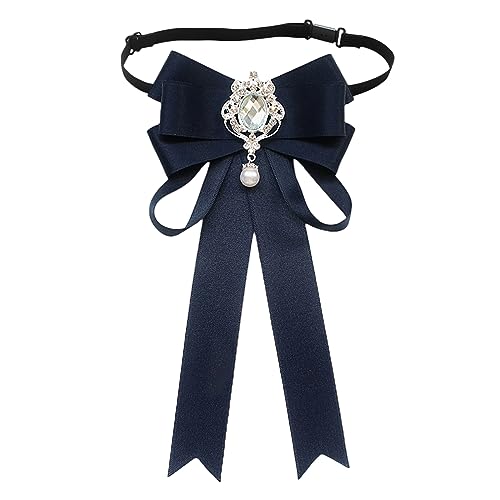 SUNTRADE Frauen Bowknot Strass Band Schleife Brosche Vorgebunden Hals Krawatte Party Hochzeit Weihnachten Geschenke Zeremonie (Marineblau) von SUNTRADE