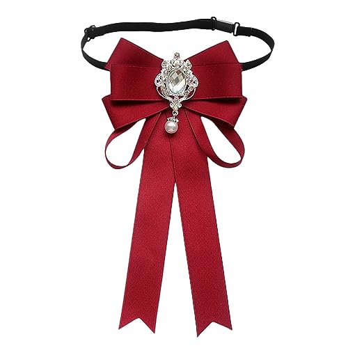 SUNTRADE Frauen Bowknot Strass Band Schleife Brosche Vorgebunden Hals Krawatte Party Hochzeit Weihnachten Geschenke Zeremonie (Weinrot) von SUNTRADE