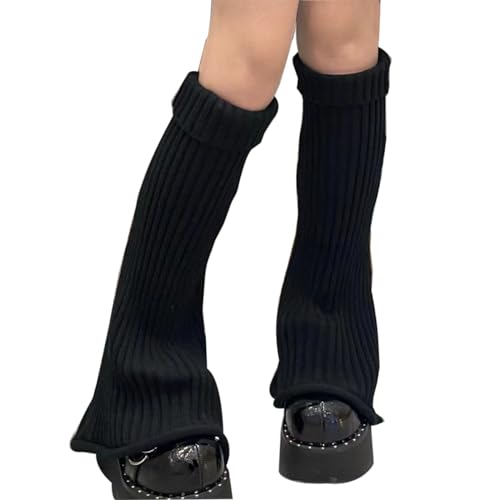 SUNTRADE Frauen Mädchen Gestrickte Beinwärmer, Kniehohe Stretch Strümpfe Japanische Kawaii Stiefel Socken (Schwarz) von SUNTRADE