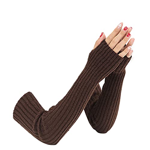 SUNTRADE Frauen Mädchen Stricken Weiche Dehnbare Fingerlose Handschuhe Armstulpen Lange Handschuhe, coffee, 38 von SUNTRADE