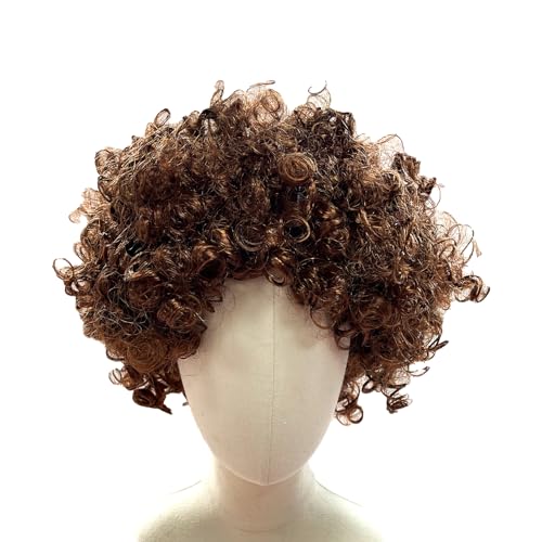 SUNTRADE Frauen Männer Flauschig Afro Kurz Lockig Perücke, für Cosplay Anime Party Weihnachten Halloween Fancy Lustig Clown Perücken Synthetisches Haar (Braun) von SUNTRADE