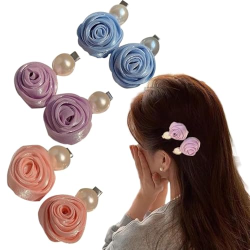 SUNTRADE Haarspangen mit Rosenblüten und Perlen, niedliche Haarspangen für Frauen und Mädchen, lustige Haarnadeln, Entenschnabel-Haar-Accessoires, 6 Stück von SUNTRADE