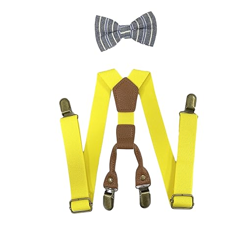 SUNTRADE Hosenträger-Fliege für Jungen und Mädchen, 4 Clips, verstellbar, elastisch, mit starken Metallclips (Gelb) von SUNTRADE