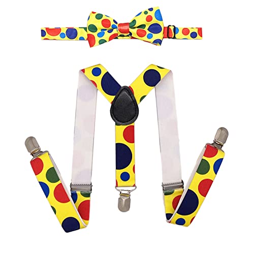 SUNTRADE Kind Kinder Clip-on Dot Strapse Elastische Y-Form Verstellbar mit Clips und Fliege Set für Jungen und Mädchen (Gelb-Regenbogen) von SUNTRADE