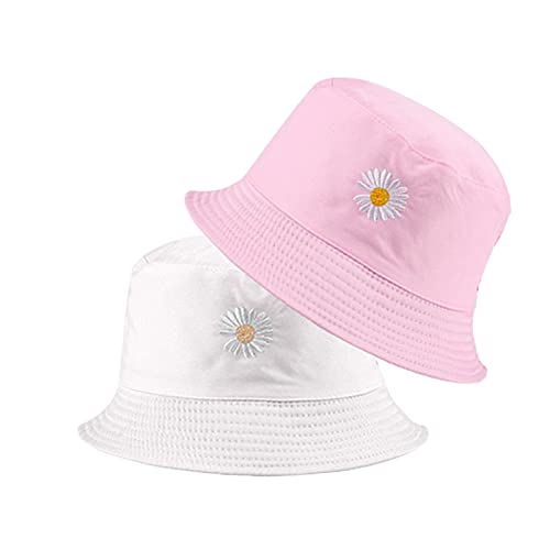 SUNTRADE Unisex Fischerhut, doppelseitig, Stickerei, Sommer, Reisen, Strand, Sonnenblende, Outdoor, verstaubare Kappe (Rosa-Weiß), rosa/weiß von SUNTRADE