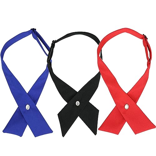 SUNTRADE Verstellbare Krawatte für Damen und Mädchen, Schuluniform, Kreuz-Krawatte für Mädchen, 3 Stück (Schwarz+Rot+Blau) von SUNTRADE