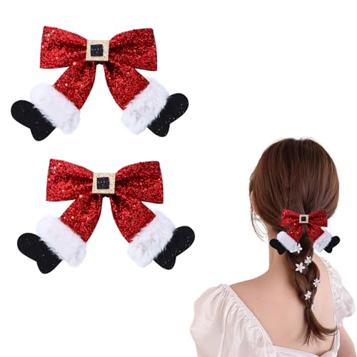 SUNTRADE Weihnachten Haarspange, glitzernde Paillettenschleife Haarspange Haarnadel Glitter Schleifen Spangen Weihnachten Haarschmuck für Weihnachten Party Geschenke, 2 Stück (Rot-Weiß) von SUNTRADE