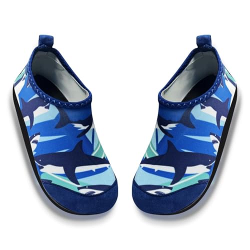 SUNXBUK Hausschuhe Kinder,Barfussschuhe Jungen rutschfest Hai Thema,Barfußchuhe Kinder Weiche,Barfussschuhe Hausschuhe Leicht Kleinkind Dekoration für Den Täglichen Gebrauch 30-31 EU von SUNXBUK