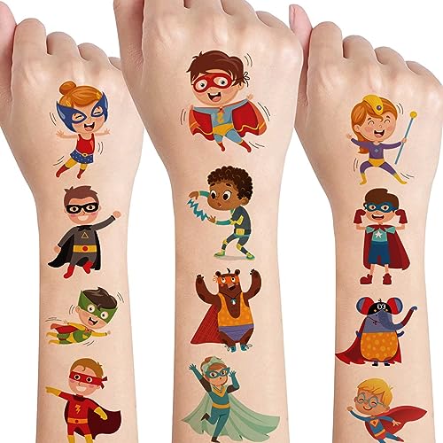 Superhelden Tattoo Kinder Jungen Mädchen,10 Blätt Hautfreundlich Kinder Tattoo Cartoon Superman Tattoos Sticker Wasserfest Kindertattoo,Mitgebsel Kindergeburtstag Gastgeschenke Festival Party Deko von SUNYOVIME