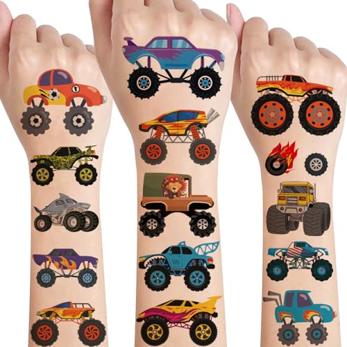 10 Blätter Monster Truck Tattoo Kinder,Hautfreundliche Monstertruck Kindertattoos für Jungen Geschenke Temporäre Tattoos Sticker,Mitgebsel Kindergeburtstag Gastgeschenke Party Deko Geburtstag Deko von SUNYOVIME