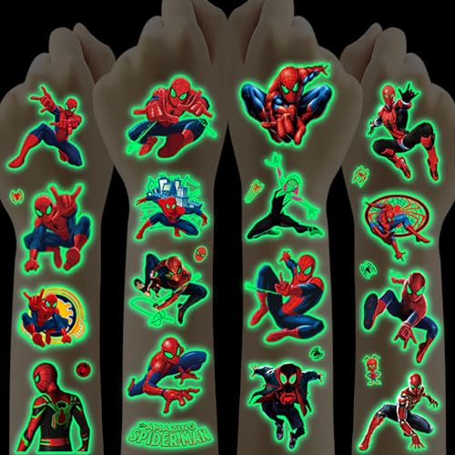 12 Blätter Spiderman Tattoo Kinder Jungen Mädchen,Hautfreundliche Leuchttattoos Kinder Set Spidey Kindertattoos Sticker Wasserdicht Kinder Tattoo,Mitgebsel Kindergeburtstag Gastgeschenke Party Deko von SUNYOVIME