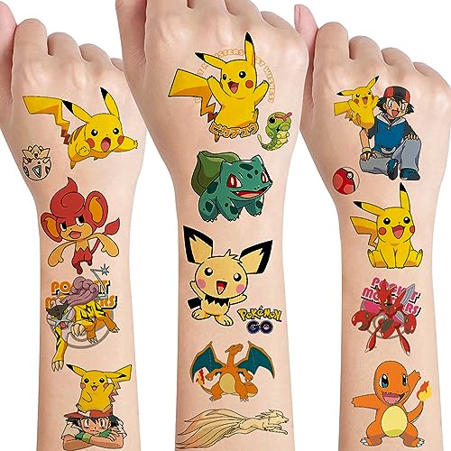 100+ Pocket Monster Tattoo Kinder,Hautfreundlich Kinder Tattoo Jungen Mädchen Wasserdichte Anime Kindertattoos Sticker Set Tattoos zum Aufkleben,Mitgebsel Kindergeburtstag Gastgeschenke Party Deko von SUNYOVIME