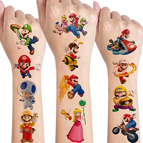 190+ Super Mario Tattoo Kinder,Hautfreundlich Kinder Tattoo Jungen Mädchen Wasserdichte Mario Kindertattoos Sticker,Mitgebsel Kindergeburtstag Gastgeschenke Kleine Geschenke für Kinder Party Deko von SUNYOVIME