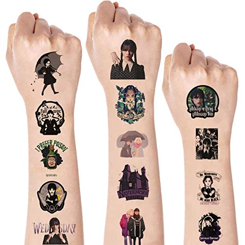 8 Blätt Wednesday Addams Tattoo Kinder Wednesday Kindertattoos Mädchen Jungen Hautfreundlich Temporäre Tattoos Sticker klebetattoos für Kinder Mitgebsel Kindergeburtstag Gastgeschenke Party Deko von SUNYOVIME