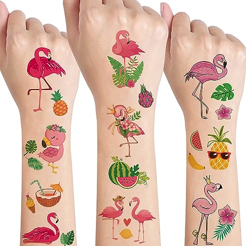 Flamingo Tattoo Kinder,10 Blätter Hautfreundlich Kinder Tattoo Set Wasserfest Kindertattoos Sticker für Jungen Mädchen,Mitgebsel Kindergeburtstag Gastgeschenke Flamingo Party Deko Hawaii Deko von SUNYOVIME