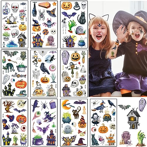 Halloween Tattoo für Kinder,10 Blatt Halloween Tattoo Gesicht Kinder,Hautfreundliche Kindertattoos Jungen Mädchen Klebetattoos Halloween,Mitgebsel Kinder Halloween Party Geschenke Halloween Deko von SUNYOVIME