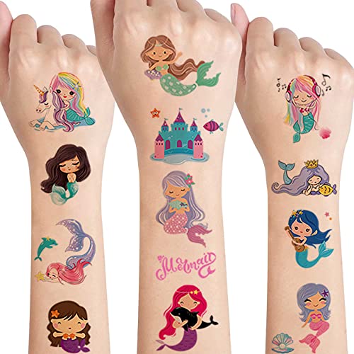 Meerjungfrau Tattoo Kinder,20 Blätter Meerjungfrau Kinder Temporäre Tattoo Mädchen,Hautfreundliche Meerjungfrau Kindertattoos Sticker für Meerjungfrau Party Deko Mädchen Mitgebsel Kindergeburtstag von SUNYOVIME