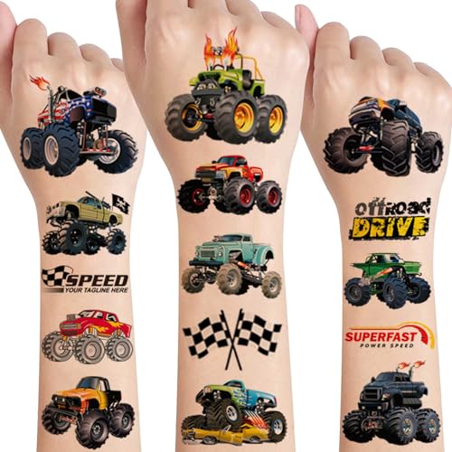 Monster Truck Tattoo Kinder,10 Blätter Monstertruck Kindertattoos Jungen Hautfreundlich Monstertruck Temporäre Tattoos sticker,Mitgebsel Kindergeburtstag Gastgeschenke Party Deko Geburtstag Deko von SUNYOVIME