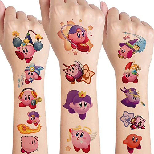 Tattoo Kinder,100+ Kirby Tattoo Sticker Set,Cute Kindertattoos Jungen Mädchen,Hautfreundlich Tattoos zum Aufkleben,Mitgebsel Kindergeburtstag Gastgeschenke Festival Party Deko von SUNYOVIME