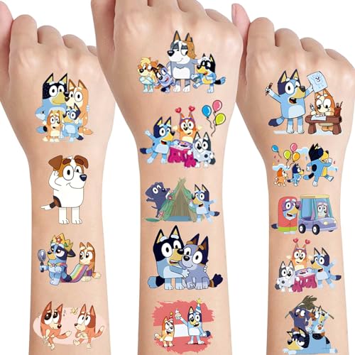 Tattoo Kinder,8 Blätt Bluey Kinder Tattoo Jungen Mädchen Hautfreundlich Klebetattoos Kinder Wasserdichte Cartoon Hund Kindertattoos für Kinder Mitgebsel Kindergeburtstag Gastgeschenke Party Deko von SUNYOVIME