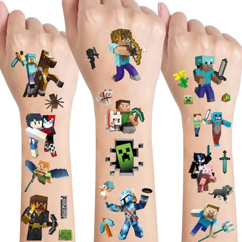 Tattoo Kinder,8 Blätt kinder tattoo hautfreundlich Minecraft Tattoo Set 150+ klebetattoos kinder Jungen Mädchen wasserdicht kindertattoos für Kinder Mitgebsel Kindergeburtstag Gastgeschenke von SUNYOVIME