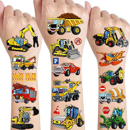 Tattoo Kinder,Bagger Tattoo Hautfreundliche 10 Blätter,Cars Kindertattoos Jungen,Wasserdichte Temporäre Tattoos Set mit Auto Flugzeug Schiff Fahrzeugn,Mitgebsel Kindergeburtstag Party-tattoos Deko von SUNYOVIME