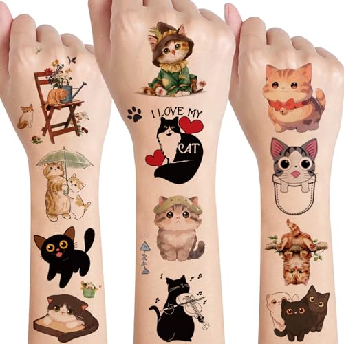 Tattoo Kinder,Katzen Tattoo Sticker,8 Blätter Hautfreundlich Kindertattoos für Jungen Mädchen Cat Temporäre Tattoos,Mitgebsel Kindergeburtstag Gastgeschenke Party Deko Spielzeug Katze für Kinder von SUNYOVIME