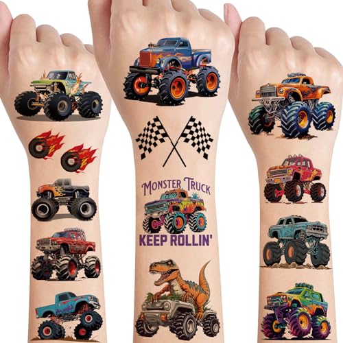 Tattoo Kinder Jungen,Monster Truck Tattoo Sticker,8 Blätter Hautfreundlich Monstertruck Kindertattoos Temporäre Tattoos,Mitgebsel Kindergeburtstag Gastgeschenke Party Deko Geburtstag Deko von SUNYOVIME