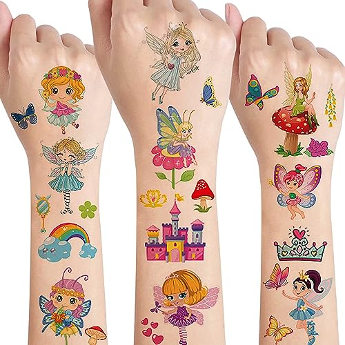 Fee Tattoo Kinder Mädchen,10 Blätter Kinder Tattoo Set Hautfreundlich Kindertattoos Feen Klebetattoos Wasserfest Kinder Tattoo,Mitgebsel Kindergeburtstag Gastgeschenke Party Deko Mädchen Geschenk von SUNYOVIME