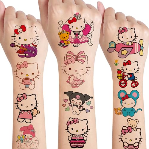 Tattoo Kinder Mädchen,8 Blätt Anime Sanrio Kinder Tattoo Hautfreundlich Kawaii Hello Kitty/My Melody/Kuromi Tattoo Sticker Wasserdichte Cartoon Kindertattoos,Mitgebsel Kindergeburtstag Gastgeschenke von SUNYOVIME